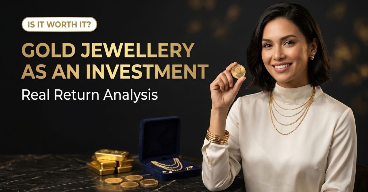 Gold jewellery as an investment real return analysis with woman wearing gold necklace