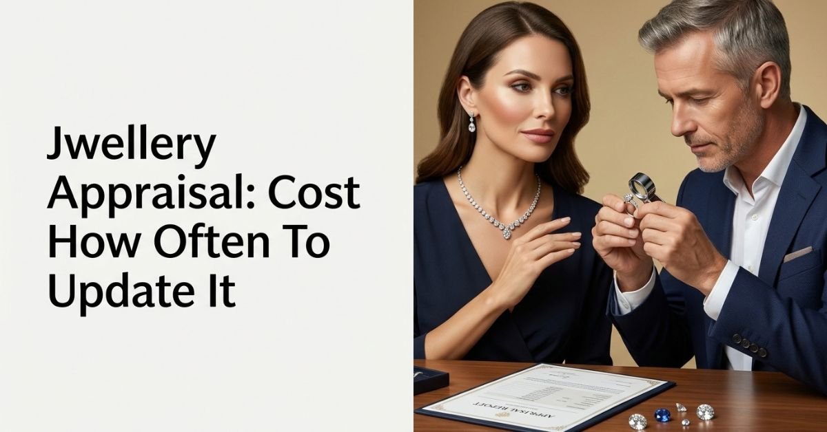 Jwellery Appraisal cost and update guide showing an appraiser examining a ring beside a valuation report